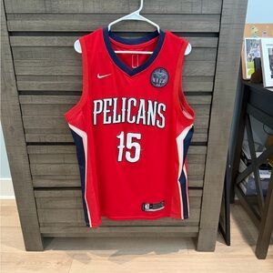 Nike Red Pelicans #15 Basketball Jersey with Navy & White Trim